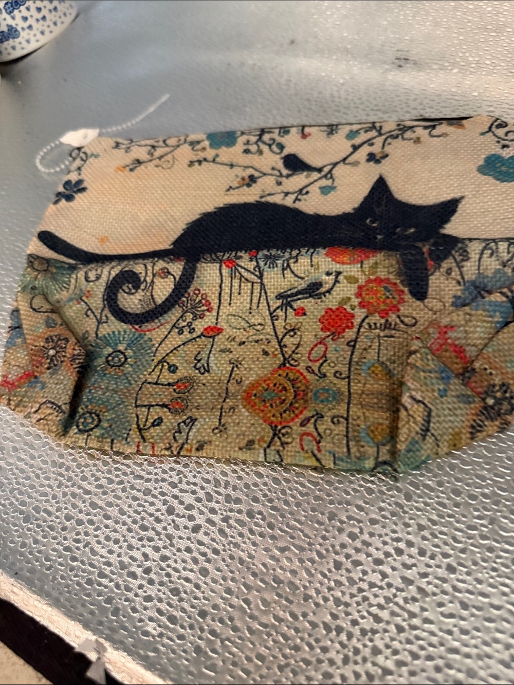 SHEIN Cat-Themed Canvas Make up Pouch - Beige with Black Cat Print